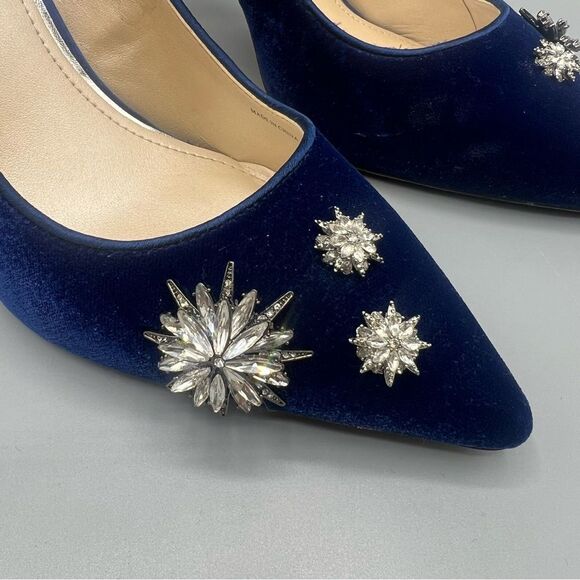 White House Black Market Blue Velvet Rhinestone Heels - Picture 3 of 7